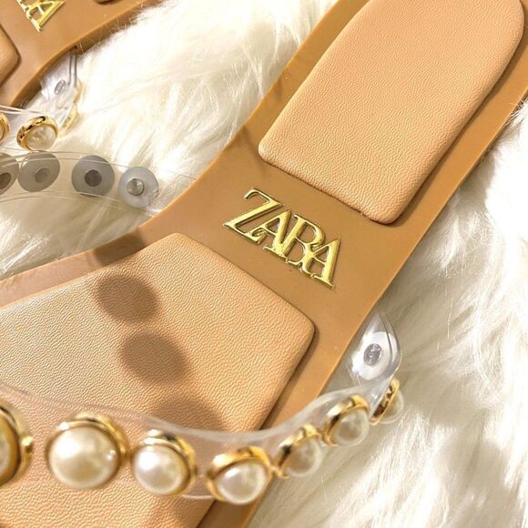 ZARA PEARLY VINYL SANDALS FLATS - Picture 2 of 8